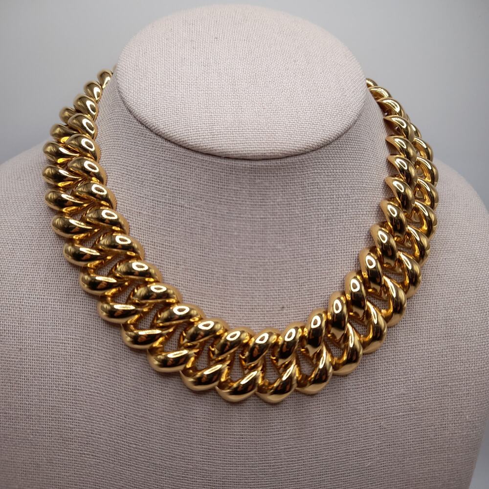 Vintage MONET Gold Plated Chunky Link Necklace 1980s 16 Inch - Picture 1 of 11